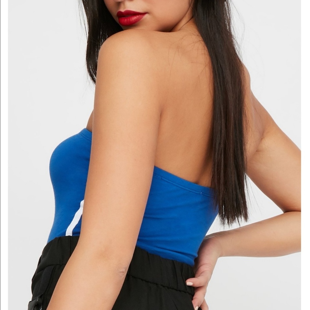 Royal blue side strip tube top